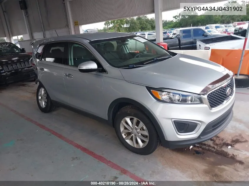 2018 Kia Sorento 2.4L L VIN: 5XYPG4A34JG431902 Lot: 40218190