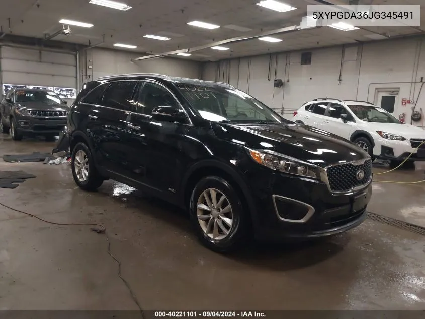 2018 Kia Sorento 2.4L Lx VIN: 5XYPGDA36JG345491 Lot: 40221101