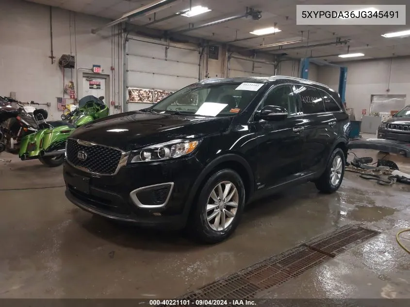 2018 Kia Sorento 2.4L Lx VIN: 5XYPGDA36JG345491 Lot: 40221101