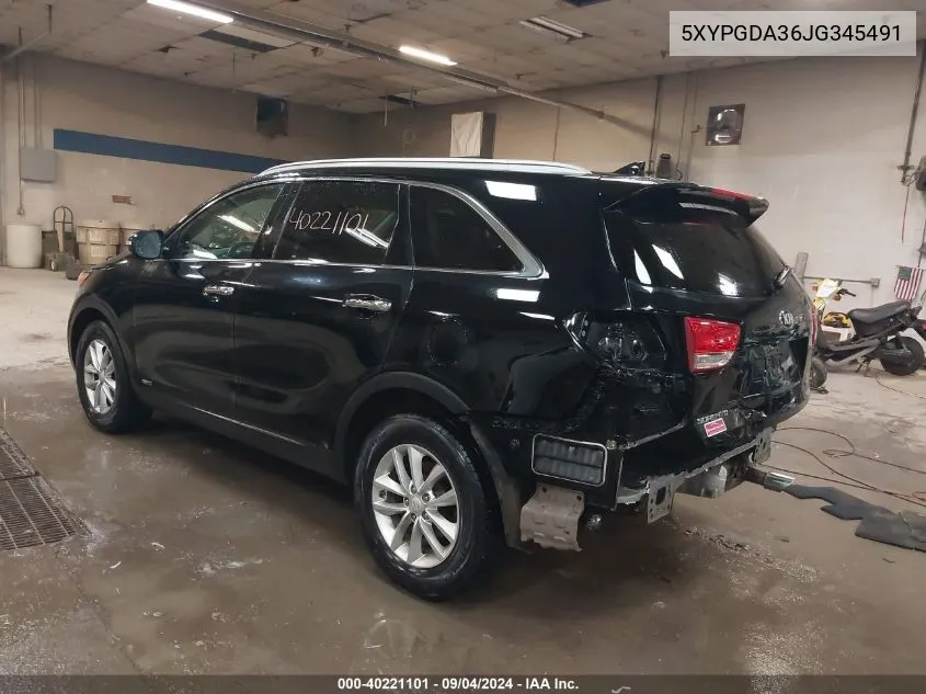 2018 Kia Sorento 2.4L Lx VIN: 5XYPGDA36JG345491 Lot: 40221101