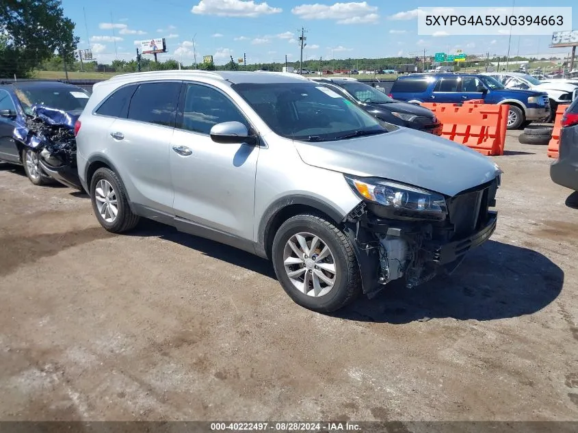 2018 Kia Sorento 3.3L Lx VIN: 5XYPG4A5XJG394663 Lot: 40222497