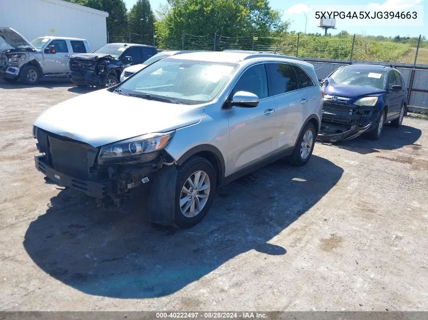 2018 Kia Sorento 3.3L Lx VIN: 5XYPG4A5XJG394663 Lot: 40222497