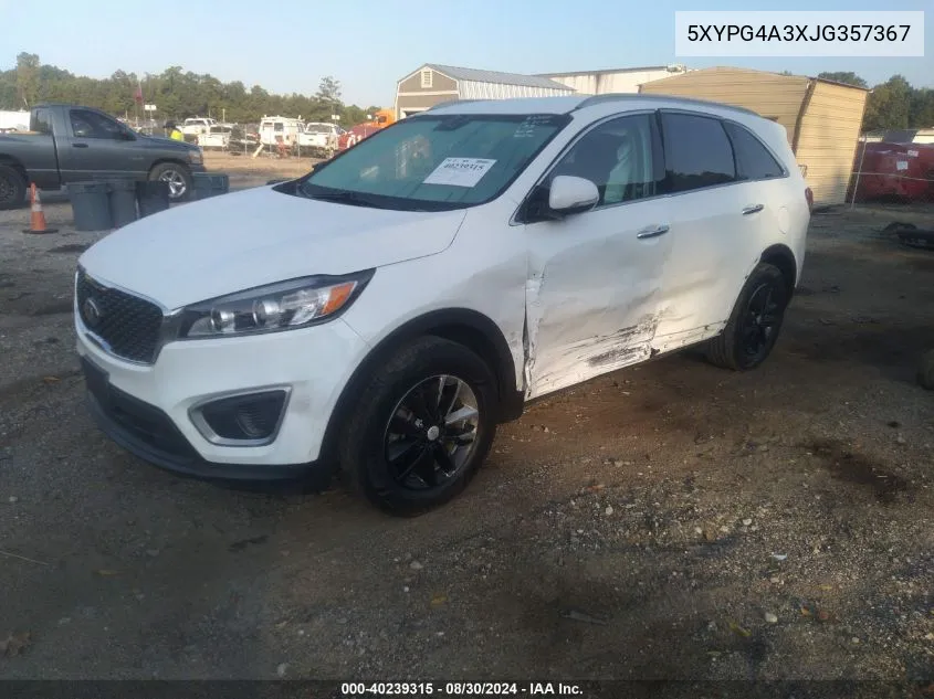 2018 Kia Sorento 2.4L Lx VIN: 5XYPG4A3XJG357367 Lot: 40239315