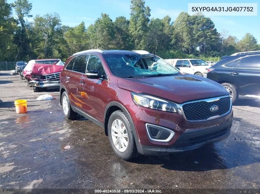 5XYPG4A31JG407752 2018 Kia Sorento 2.4L Lx