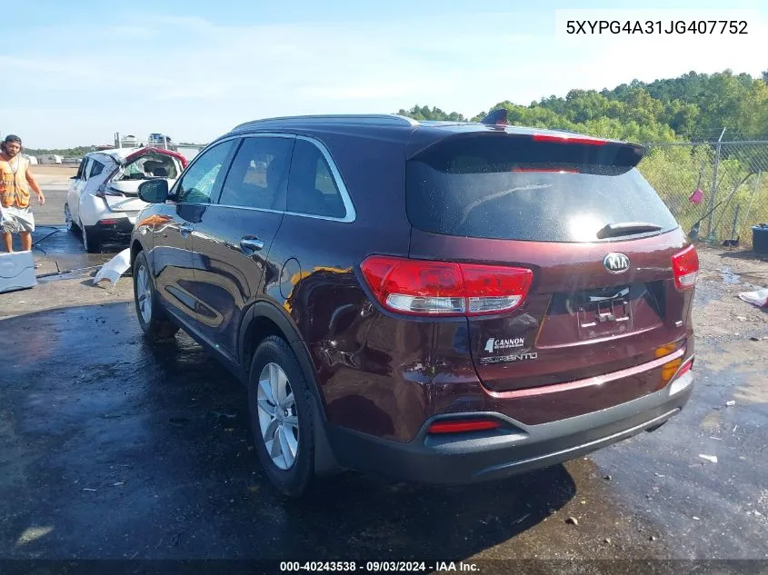 5XYPG4A31JG407752 2018 Kia Sorento 2.4L Lx