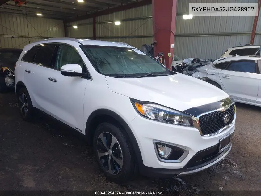 2018 Kia Sorento 3.3L Ex VIN: 5XYPHDA52JG428902 Lot: 40254376