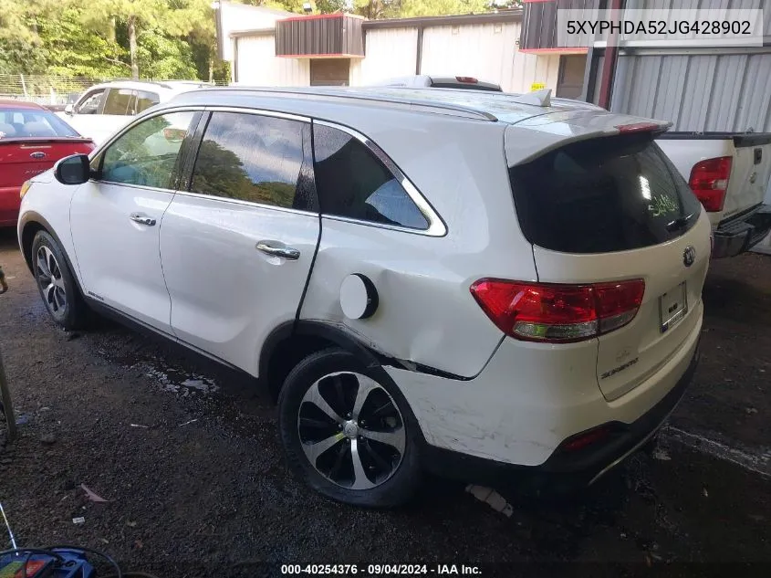 5XYPHDA52JG428902 2018 Kia Sorento 3.3L Ex