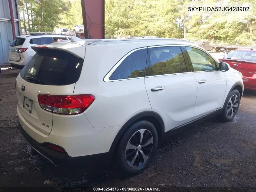 2018 Kia Sorento 3.3L Ex VIN: 5XYPHDA52JG428902 Lot: 40254376