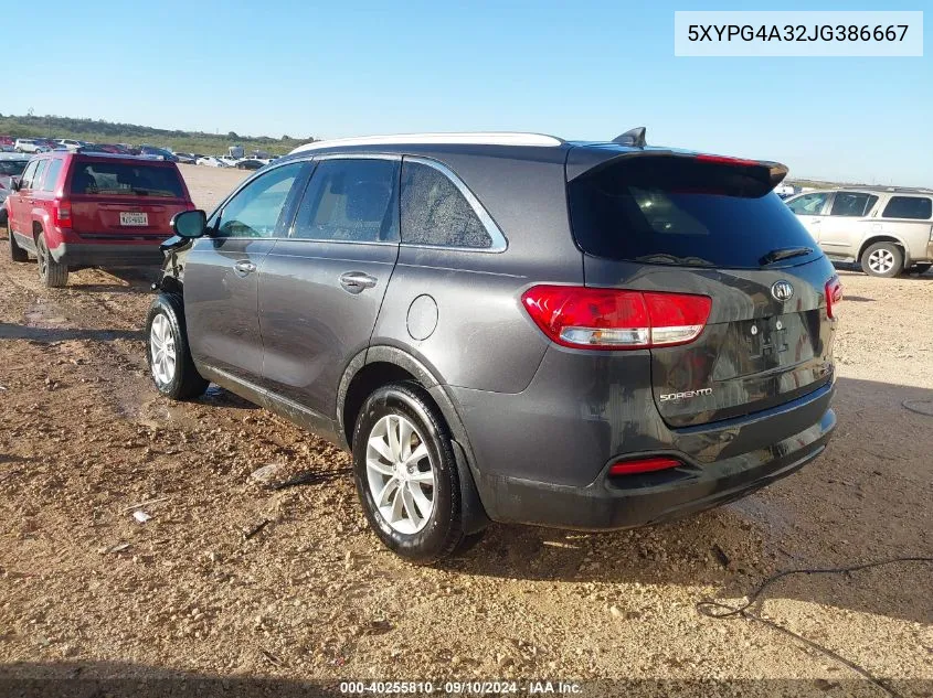 2018 Kia Sorento 2.4L Lx VIN: 5XYPG4A32JG386667 Lot: 40255810