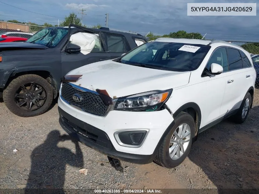 2018 Kia Sorento 2.4L Lx VIN: 5XYPG4A31JG420629 Lot: 40263385