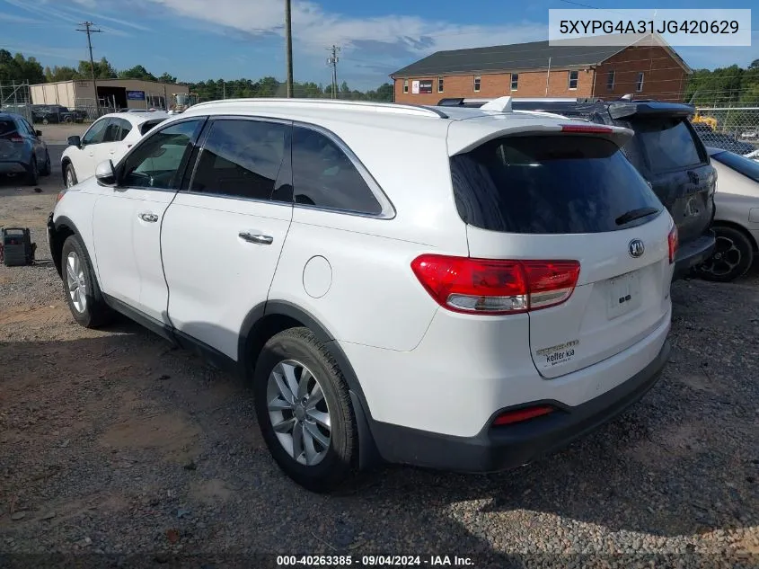 2018 Kia Sorento 2.4L Lx VIN: 5XYPG4A31JG420629 Lot: 40263385