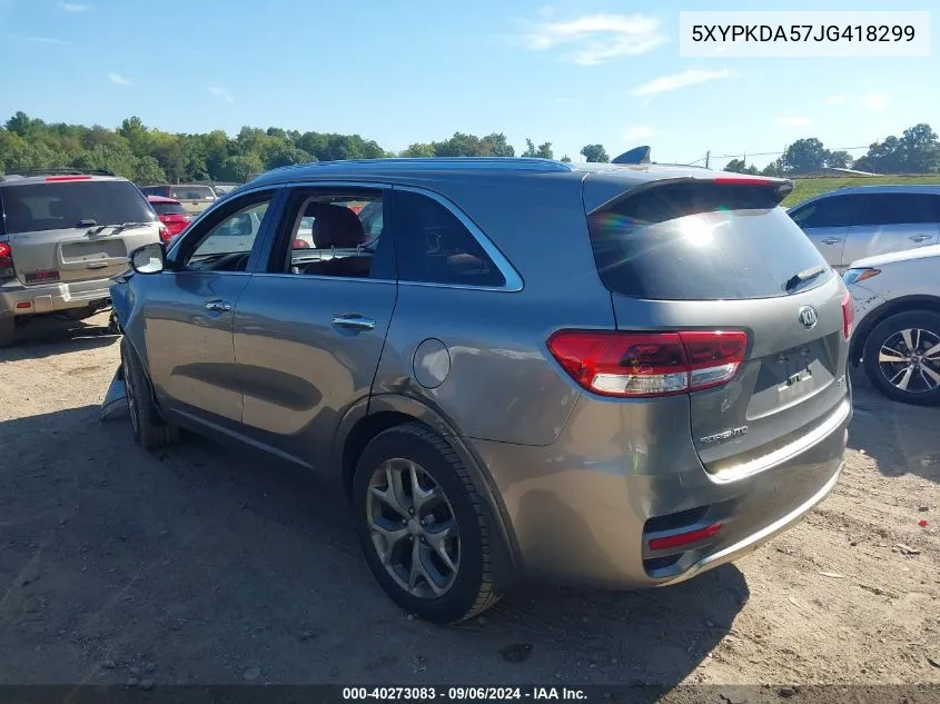 2018 Kia Sorento 3.3L Sx VIN: 5XYPKDA57JG418299 Lot: 40273083