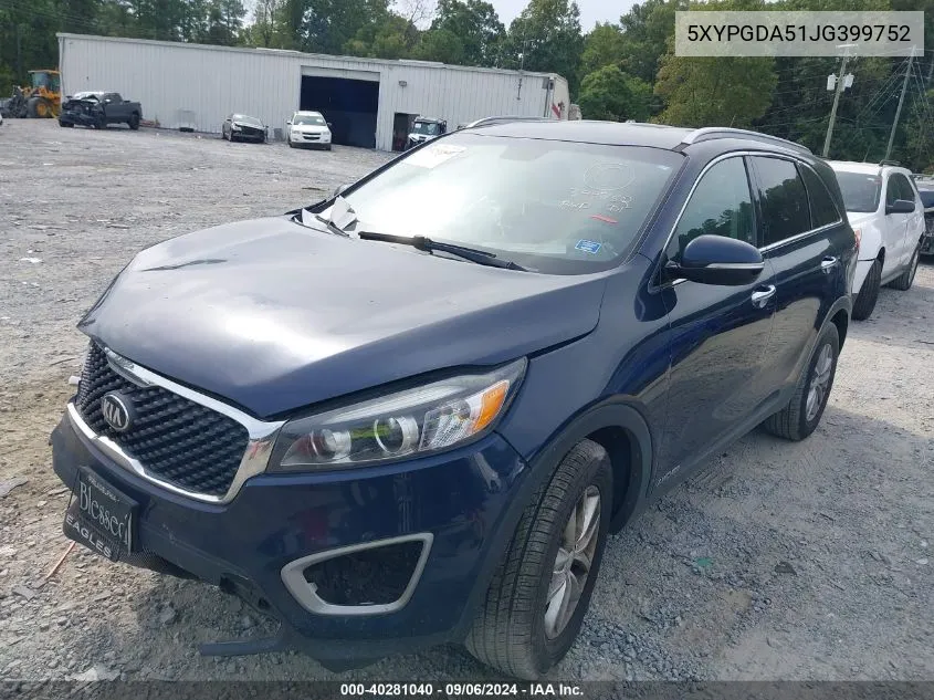 2018 Kia Sorento 3.3L Lx VIN: 5XYPGDA51JG399752 Lot: 40281040