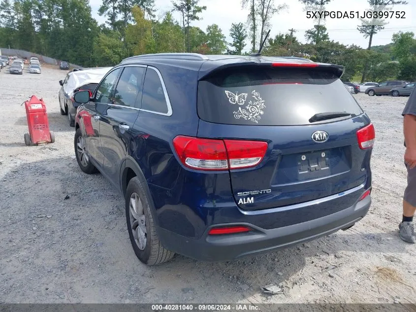 5XYPGDA51JG399752 2018 Kia Sorento 3.3L Lx