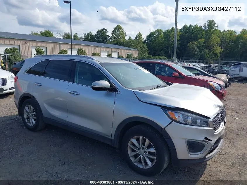 2018 Kia Sorento 2.4L Lx VIN: 5XYPGDA3XJG427112 Lot: 40303681