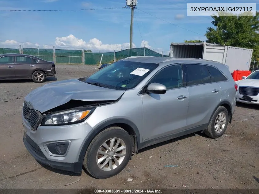 2018 Kia Sorento 2.4L Lx VIN: 5XYPGDA3XJG427112 Lot: 40303681