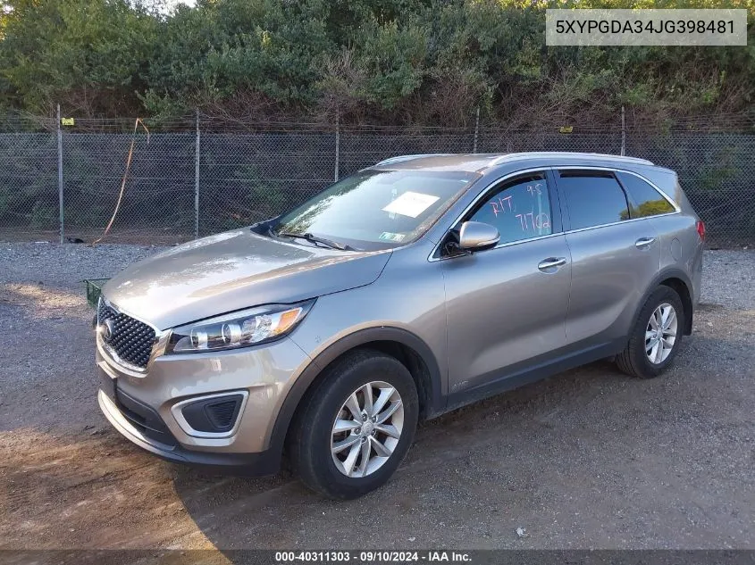 2018 Kia Sorento Lx/L VIN: 5XYPGDA34JG398481 Lot: 40311303