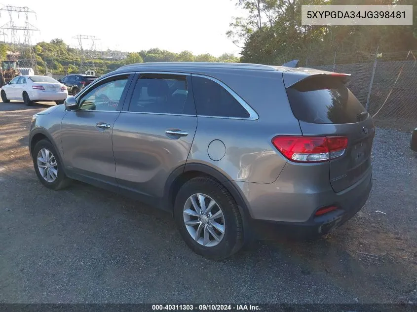 2018 Kia Sorento Lx/L VIN: 5XYPGDA34JG398481 Lot: 40311303