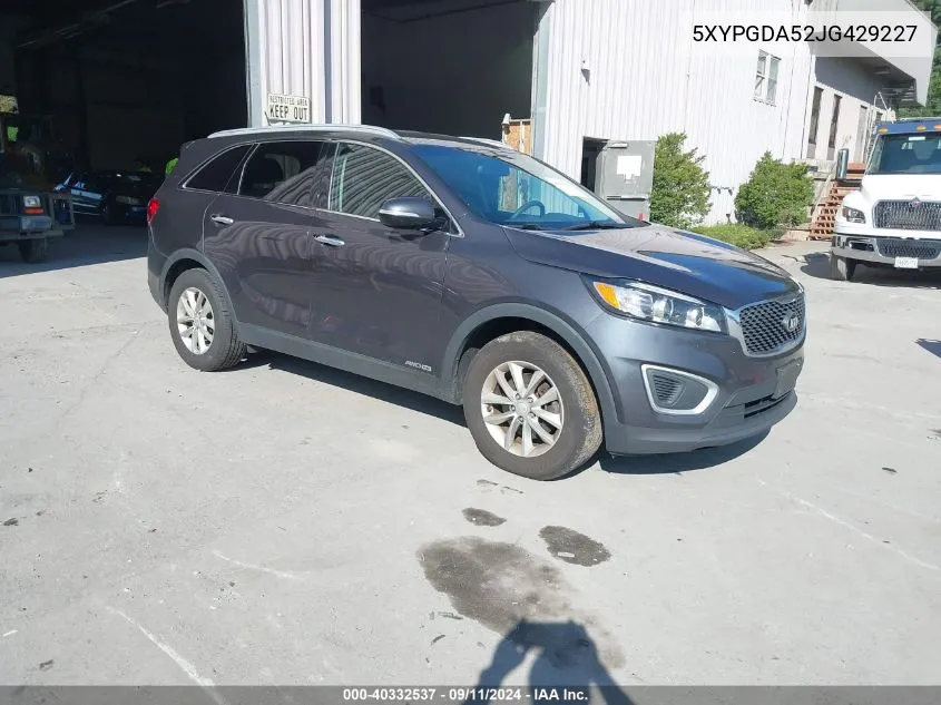 5XYPGDA52JG429227 2018 Kia Sorento 3.3L Lx