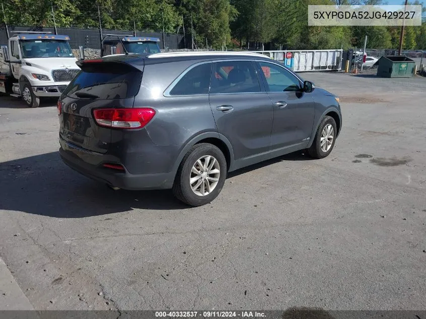 2018 Kia Sorento 3.3L Lx VIN: 5XYPGDA52JG429227 Lot: 40332537