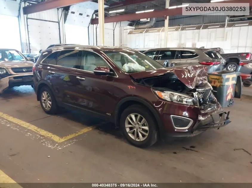 2018 Kia Sorento Lx/L VIN: 5XYPGDA30JG380253 Lot: 40348375