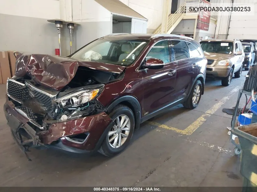 2018 Kia Sorento Lx/L VIN: 5XYPGDA30JG380253 Lot: 40348375