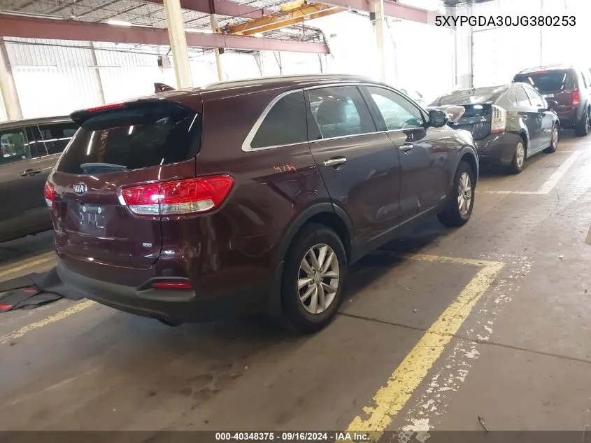 2018 Kia Sorento Lx/L VIN: 5XYPGDA30JG380253 Lot: 40348375