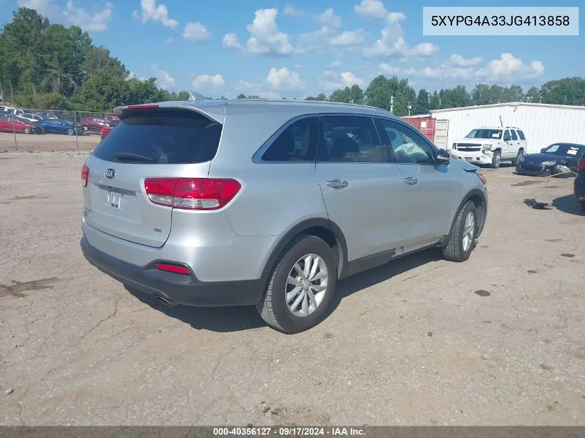 2018 Kia Sorento 2.4L Lx VIN: 5XYPG4A33JG413858 Lot: 40356127