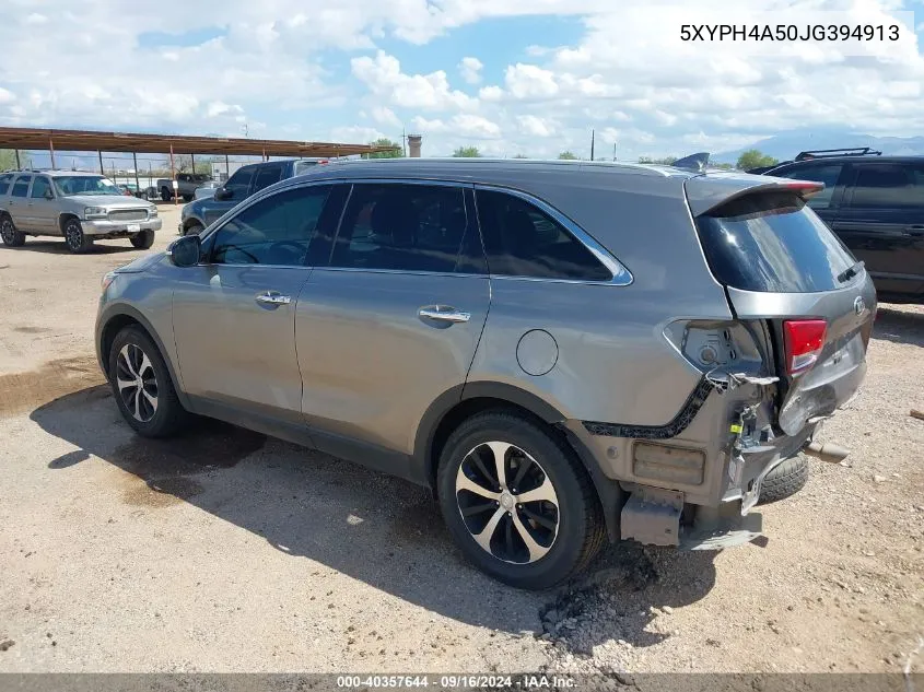 2018 Kia Sorento 3.3L Ex VIN: 5XYPH4A50JG394913 Lot: 40357644