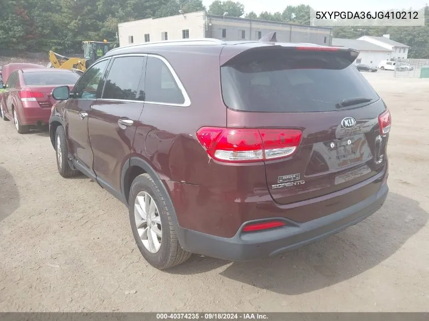 5XYPGDA36JG410212 2018 Kia Sorento 2.4L Lx