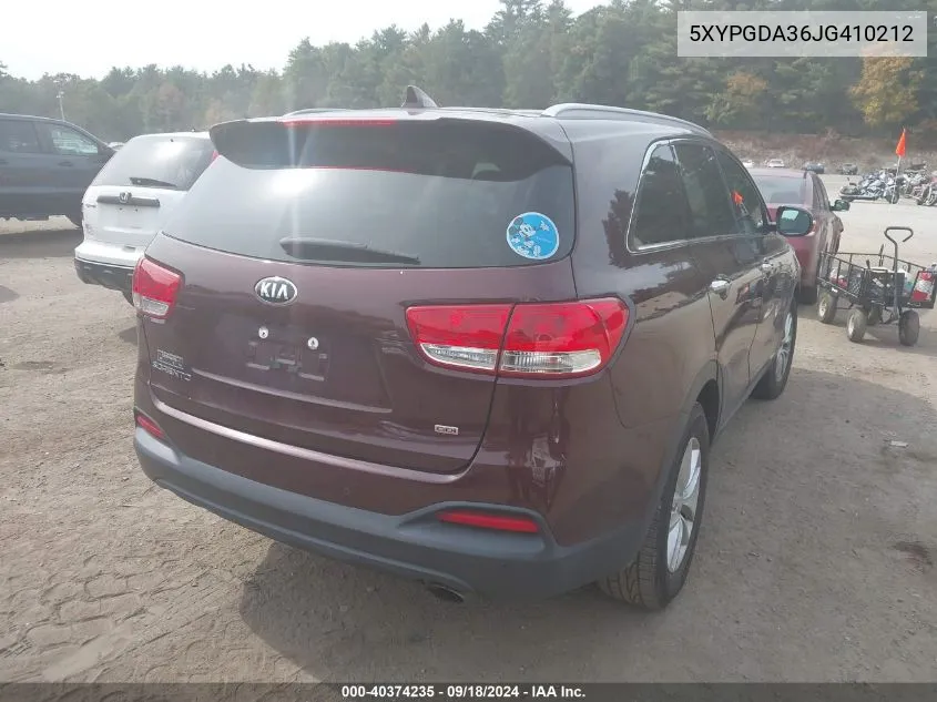 2018 Kia Sorento 2.4L Lx VIN: 5XYPGDA36JG410212 Lot: 40374235