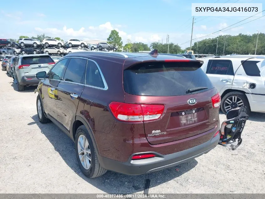 2018 Kia Sorento 2.4L Lx VIN: 5XYPG4A34JG416073 Lot: 40377486