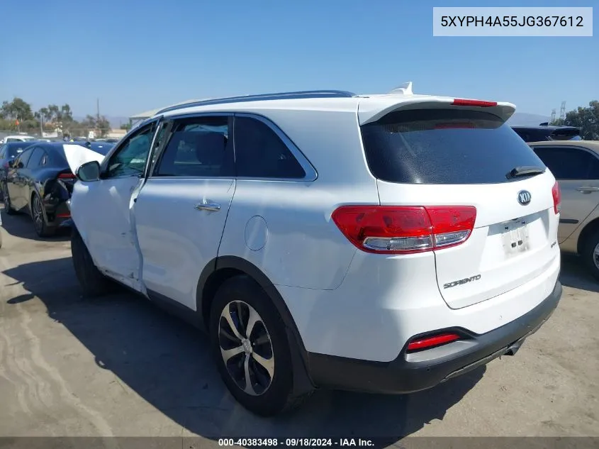 2018 Kia Sorento 3.3L Ex VIN: 5XYPH4A55JG367612 Lot: 40383498