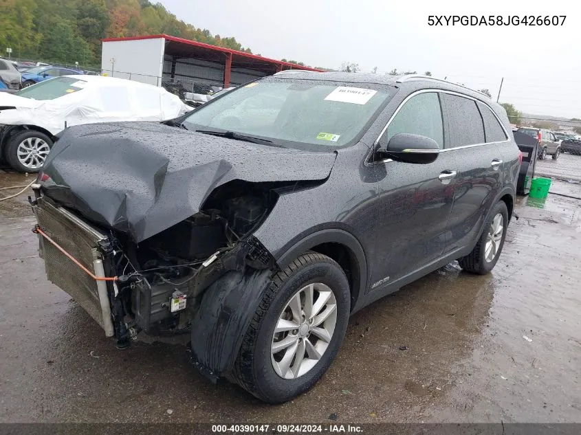 2018 Kia Sorento 3.3L Lx VIN: 5XYPGDA58JG426607 Lot: 40390147