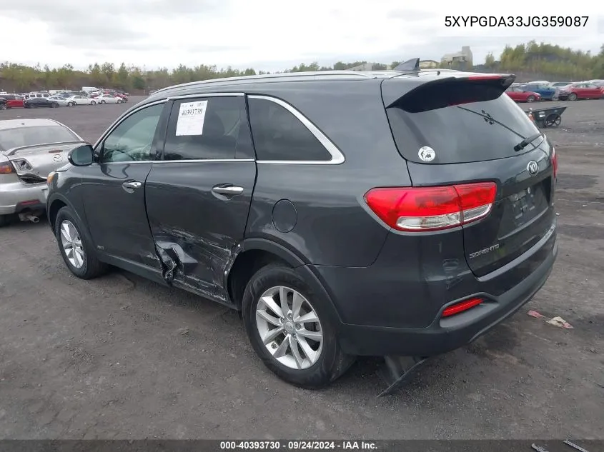 2018 Kia Sorento 2.4L Lx VIN: 5XYPGDA33JG359087 Lot: 40393730