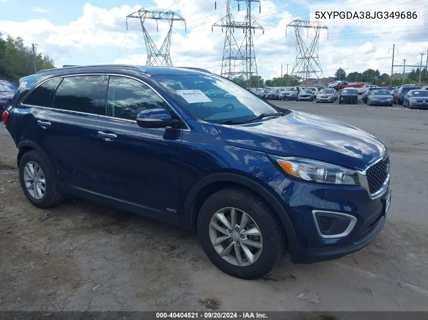 2018 Kia Sorento 2.4L Lx VIN: 5XYPGDA38JG349686 Lot: 40404521