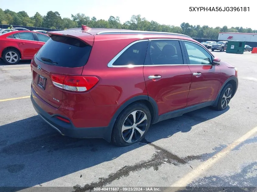 2018 Kia Sorento 3.3L Ex VIN: 5XYPH4A56JG396181 Lot: 40411687