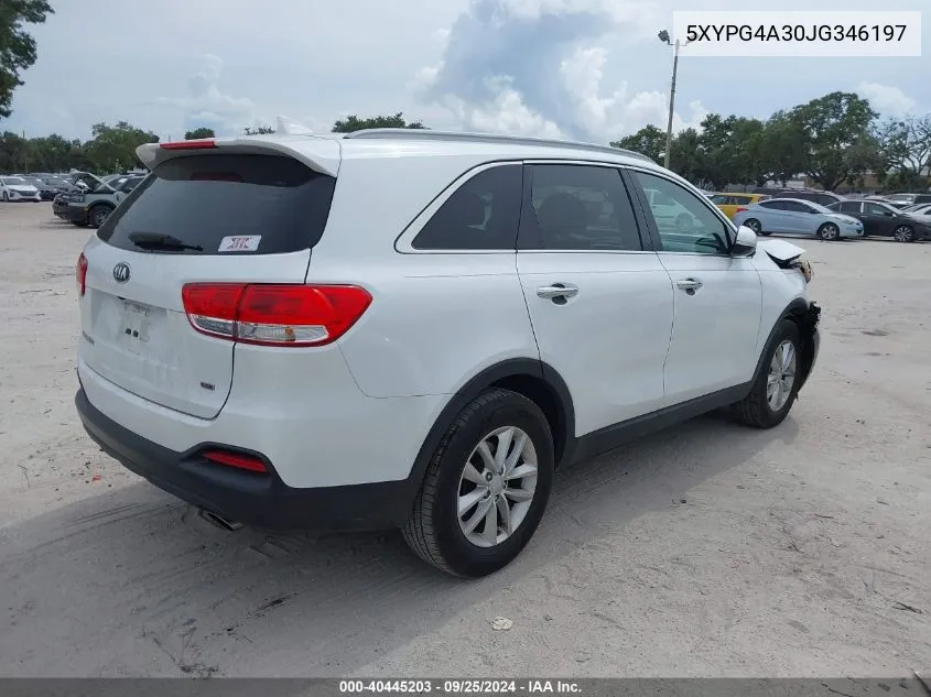 2018 Kia Sorento 2.4L Lx VIN: 5XYPG4A30JG346197 Lot: 40445203