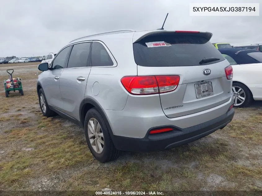 2018 Kia Sorento Lx/L VIN: 5XYPG4A5XJG387194 Lot: 40524015