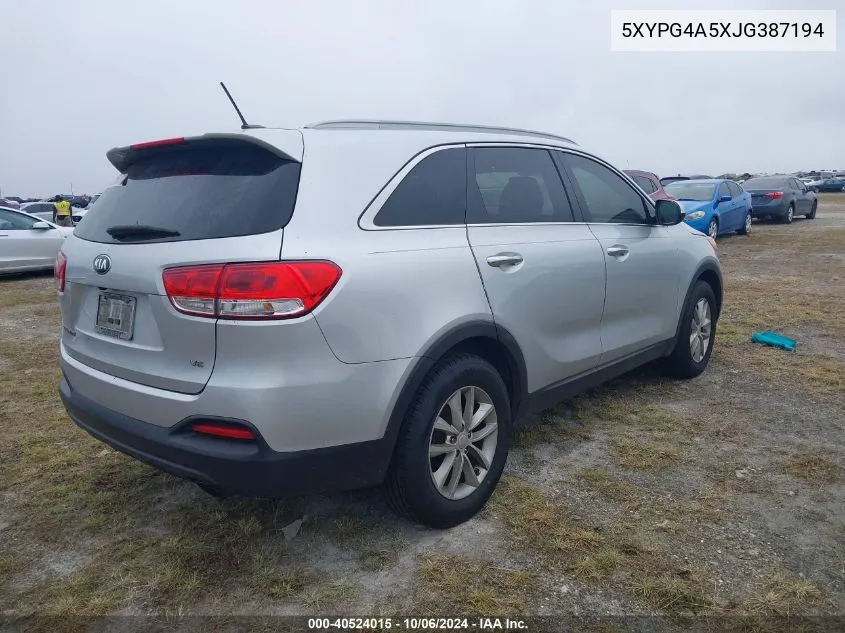 2018 Kia Sorento Lx/L VIN: 5XYPG4A5XJG387194 Lot: 40524015