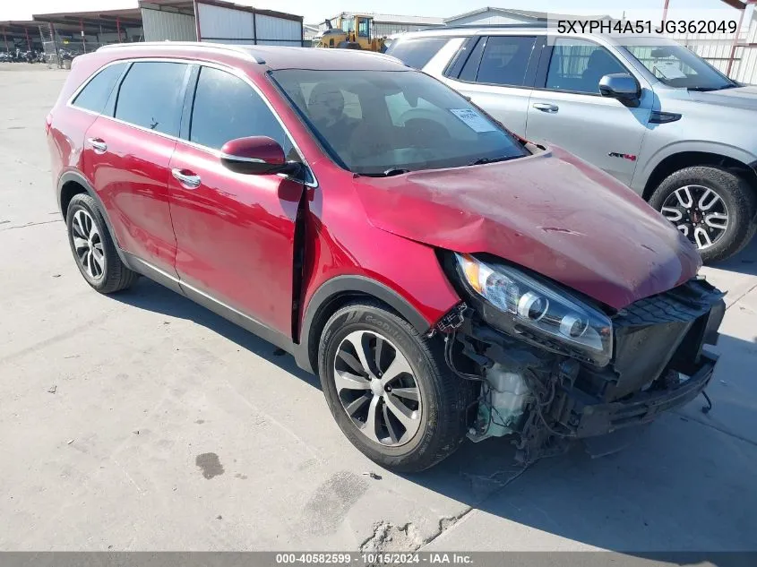 2018 Kia Sorento 3.3L Ex VIN: 5XYPH4A51JG362049 Lot: 40582599