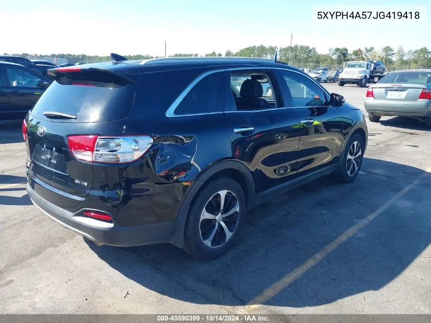 2018 Kia Sorento 3.3L Ex VIN: 5XYPH4A57JG419418 Lot: 40590399