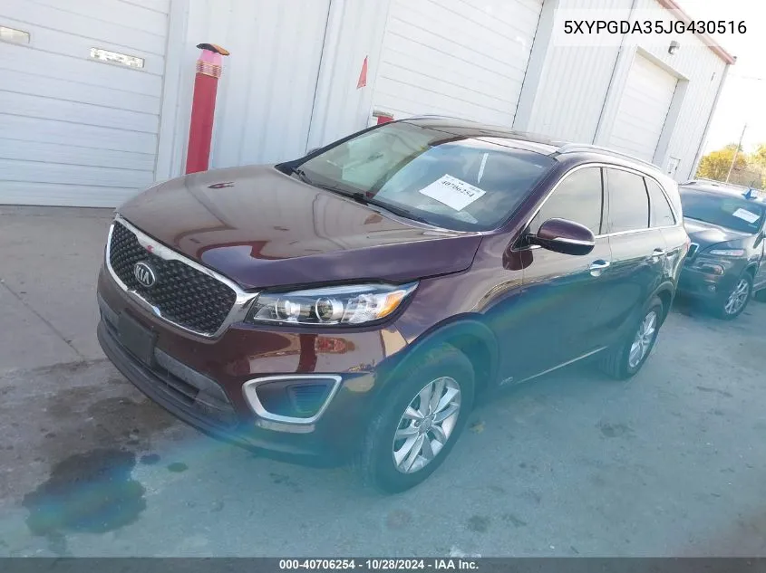 2018 Kia Sorento 2.4L Lx VIN: 5XYPGDA35JG430516 Lot: 40706254