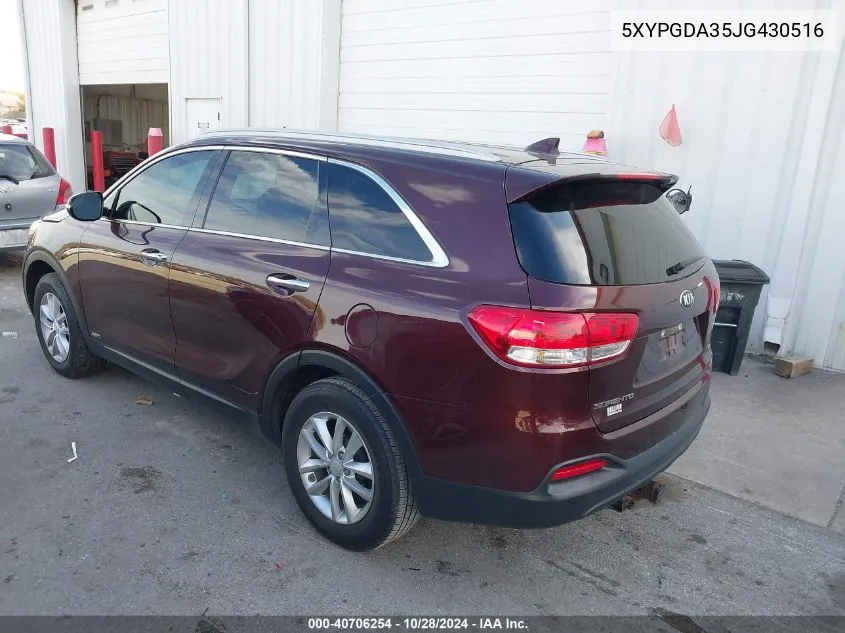 2018 Kia Sorento 2.4L Lx VIN: 5XYPGDA35JG430516 Lot: 40706254