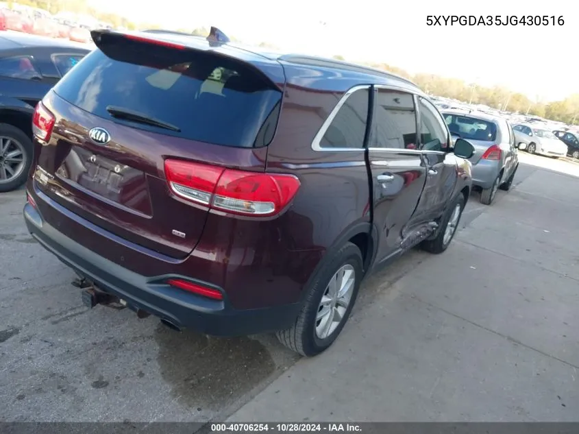 2018 Kia Sorento 2.4L Lx VIN: 5XYPGDA35JG430516 Lot: 40706254