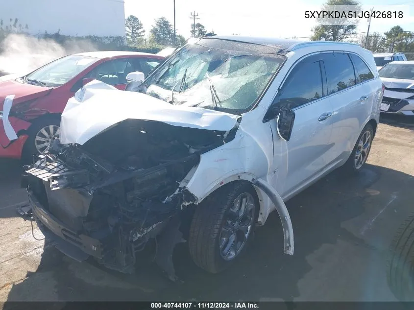 2018 Kia Sorento 3.3L Sx VIN: 5XYPKDA51JG426818 Lot: 40744107