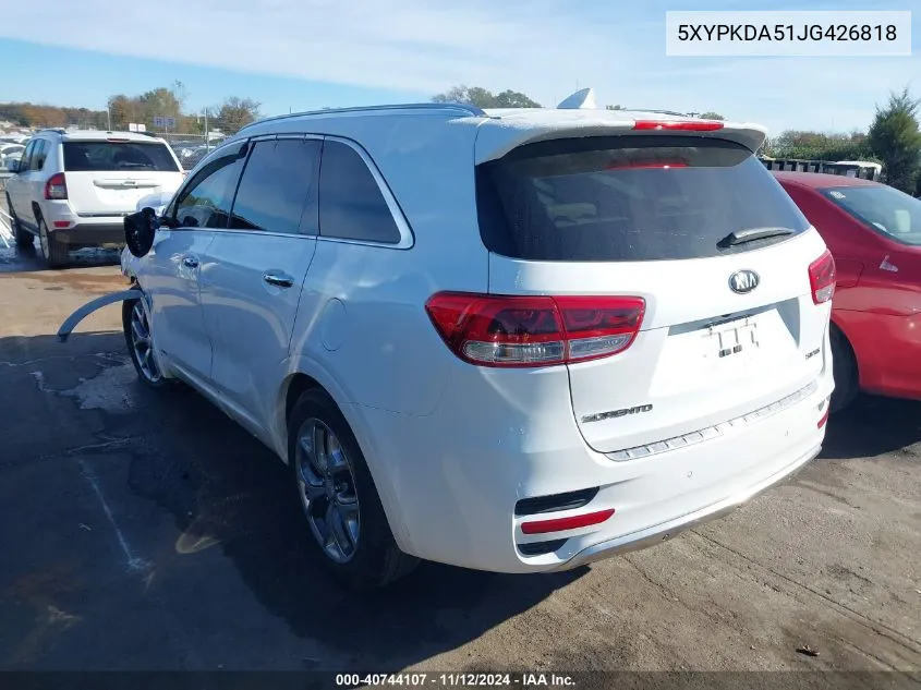 2018 Kia Sorento 3.3L Sx VIN: 5XYPKDA51JG426818 Lot: 40744107