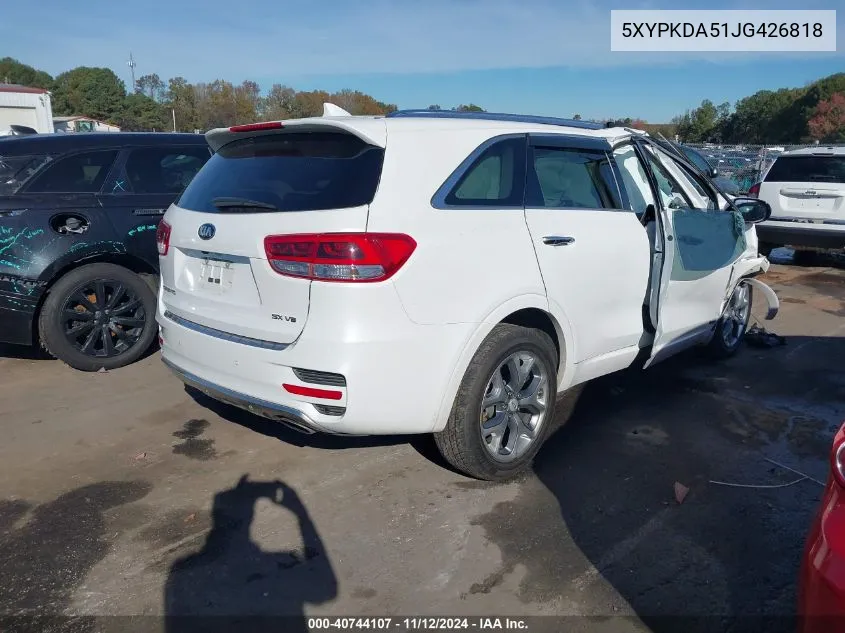 2018 Kia Sorento 3.3L Sx VIN: 5XYPKDA51JG426818 Lot: 40744107