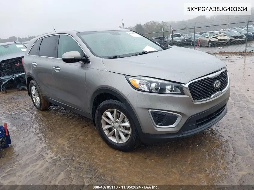 2018 Kia Sorento 2.4L L VIN: 5XYPG4A38JG403634 Lot: 40785110