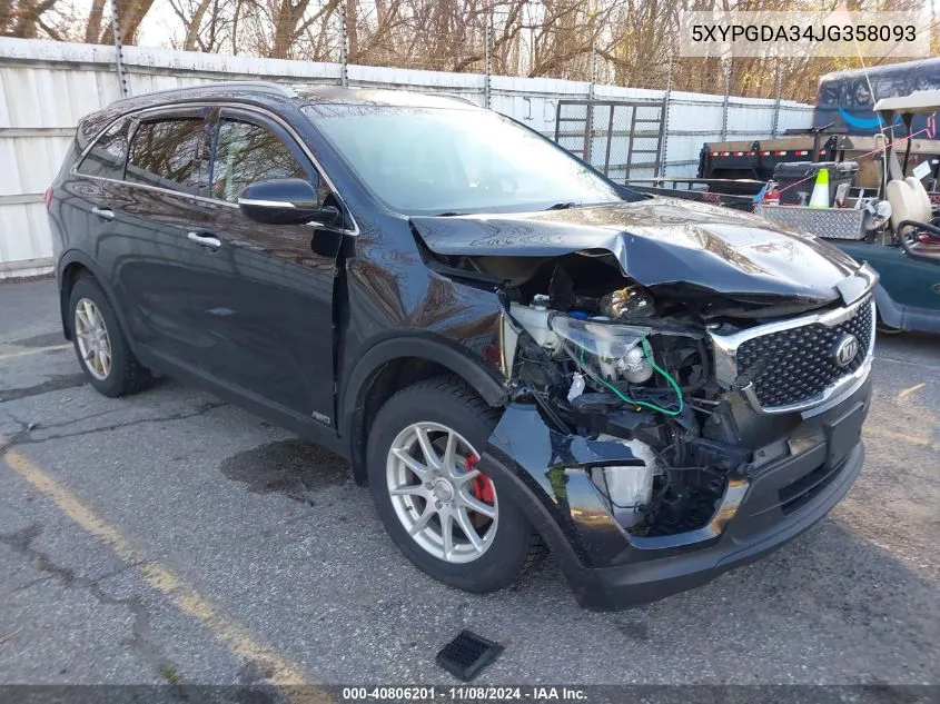 2018 Kia Sorento 2.4L Lx VIN: 5XYPGDA34JG358093 Lot: 40806201